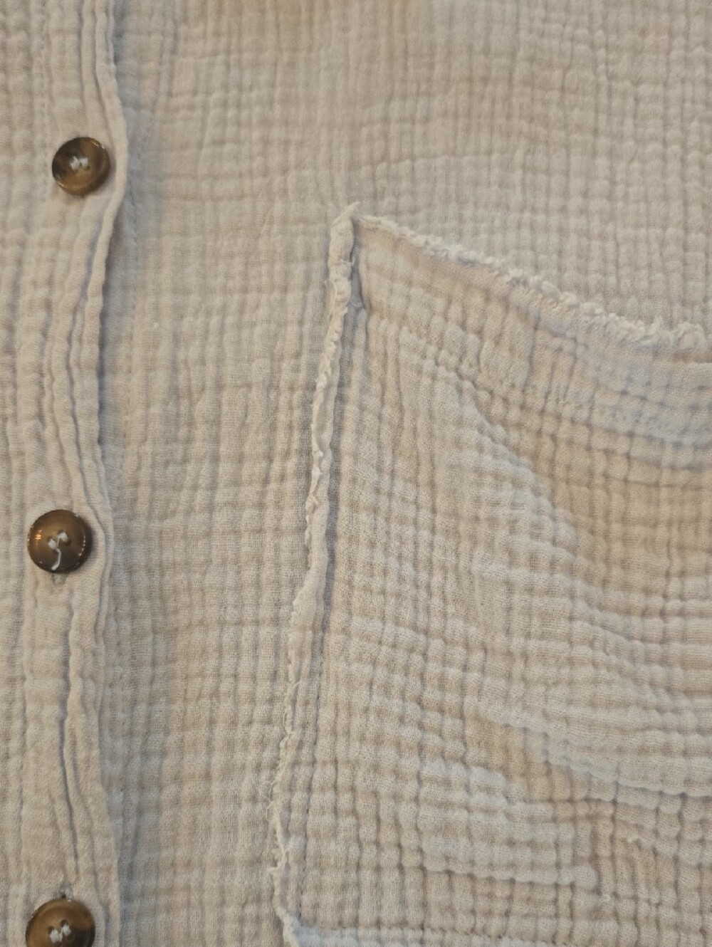 POL Boho Baby Blue Gauze Button-Front With Cream Knit Sleeves - Picture 4 of 7